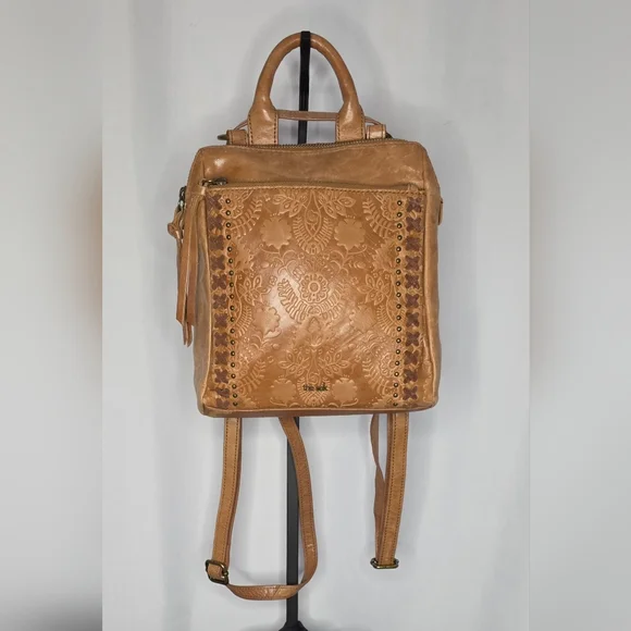 The Sak Embossed Leather Backpack | Boho Tooled Brown Mini Bag - Picture 3 of 6